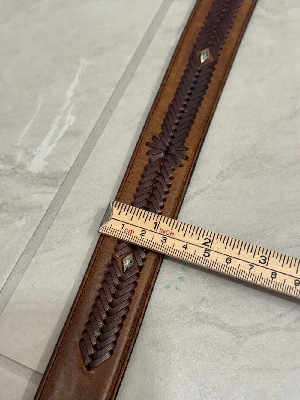 Western Style Brighton Brown Leather Braided Accent Belt